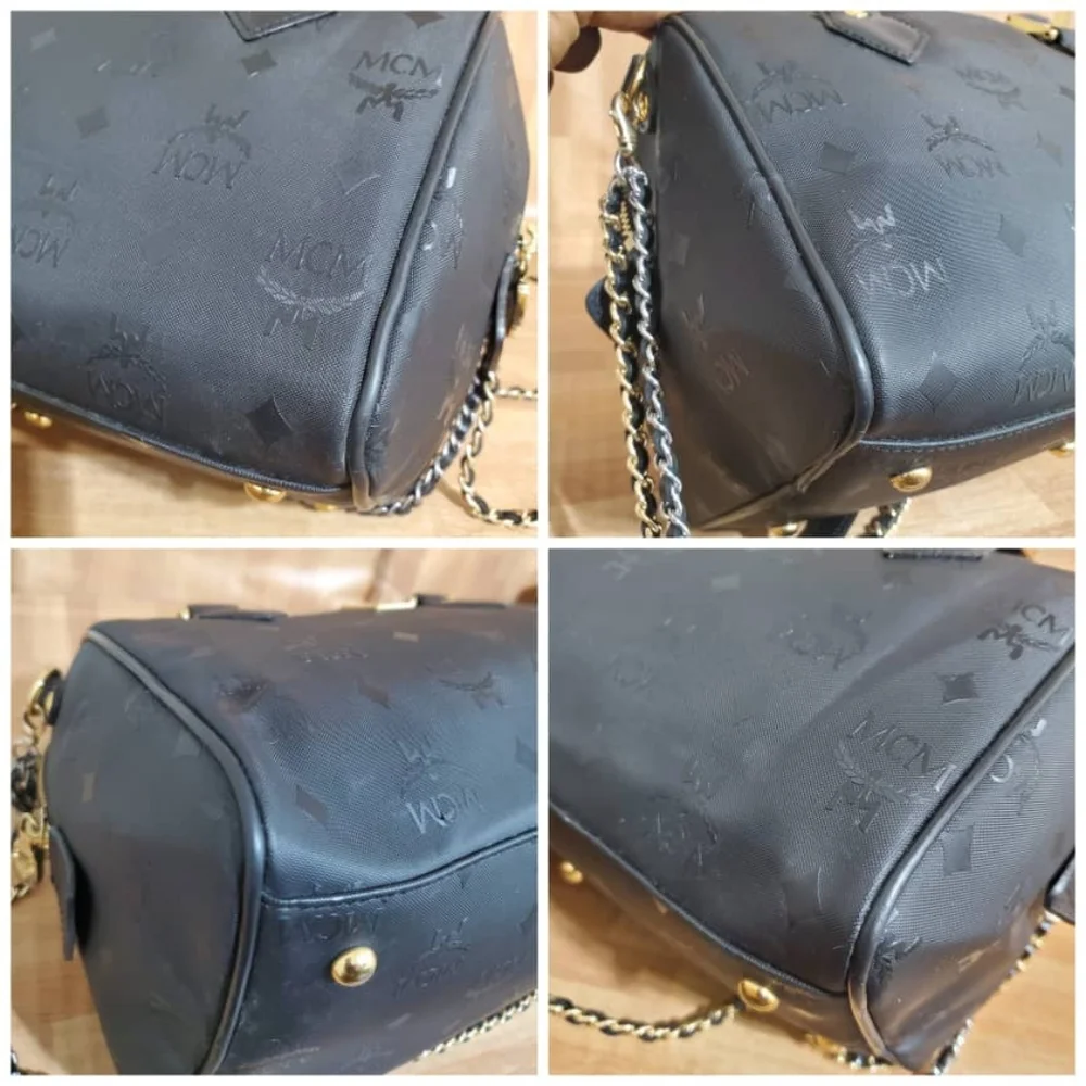 Authentic MCM Signature Visetos Monogram Boston Bag with Strap
